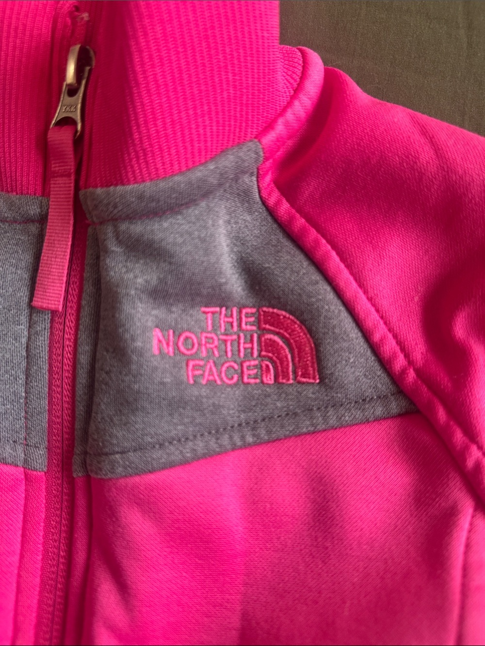The North Face Hot Pink and Gray Girls' Full-Zip Fleece Jacket - Picture 3 of 4
